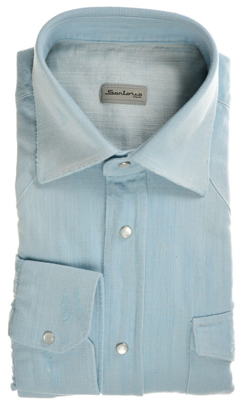 Sartorio Napoli Light Blue Cotton Texas Western Denim Sport Shirt