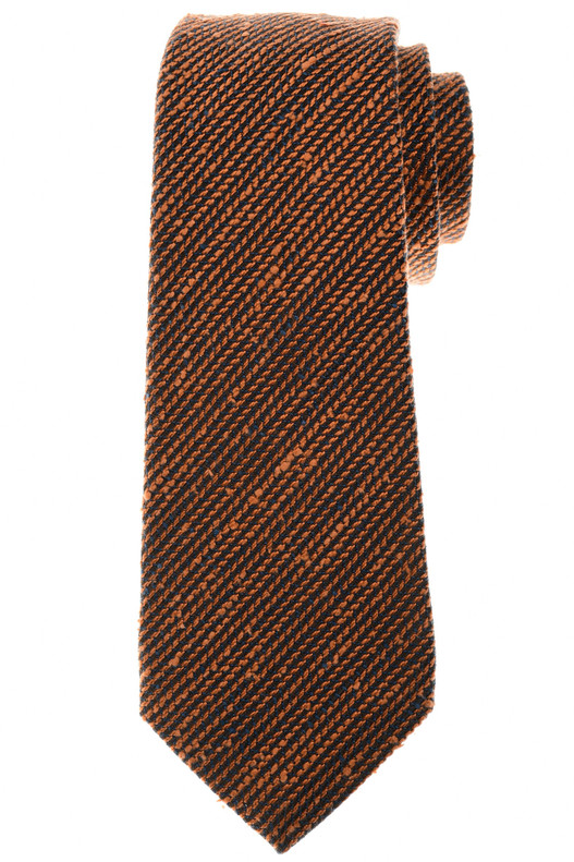 Kiton Napoli Orange Blue Stripe Silk Tie