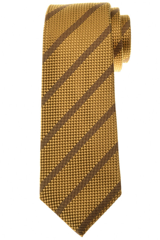 Kiton Napoli Gold Yellow Brown Stripe Silk Wool Tie