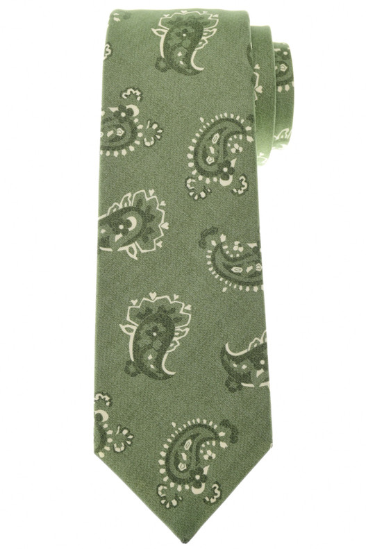 Kiton Napoli Green Paisley Cotton Silk Tie