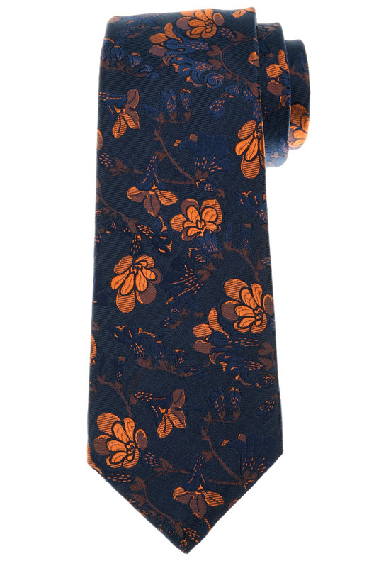 Kiton Napoli Orange Blue Floral Silk Tie