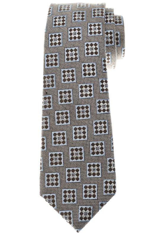 Kiton Napoli Blue Brown Medallion Silk Tie