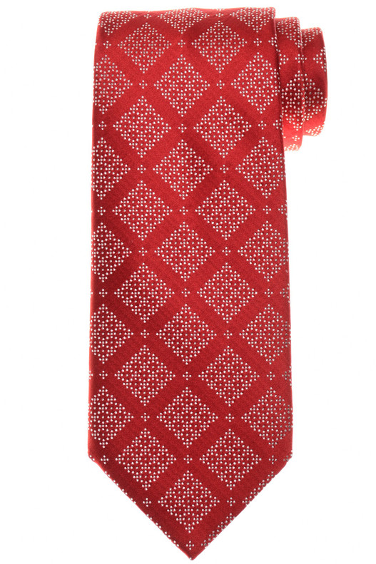 Stefano Ricci Luxury Collection Red Square Garden Motif Woven Silk Tie