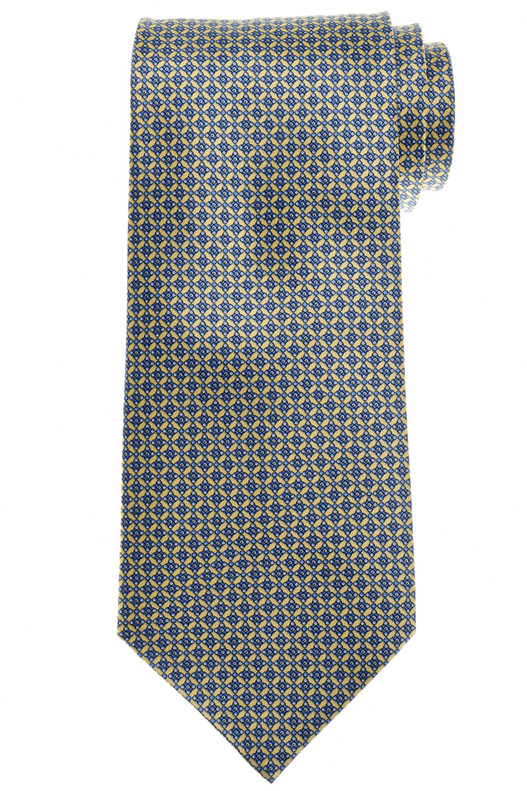 Stefano Ricci Yellow Blue Micro Garden Motif Hand Printed Silk Tie