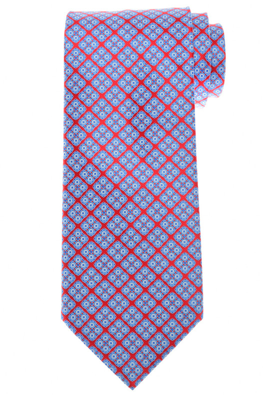 Stefano Ricci Luxury Collection Blue Red Italian Garden Motif Hand Printed Silk Tie