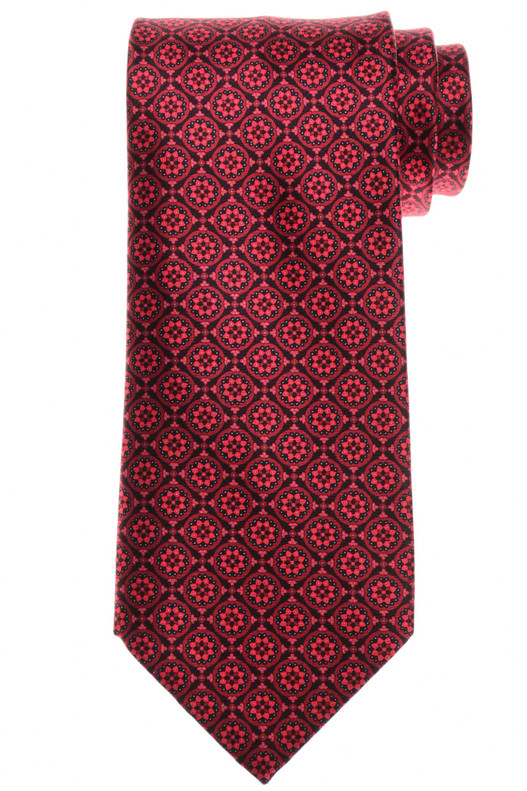 Stefano Ricci Luxury Collection Red Black Italian Garden Motif Hand Printed Silk Tie