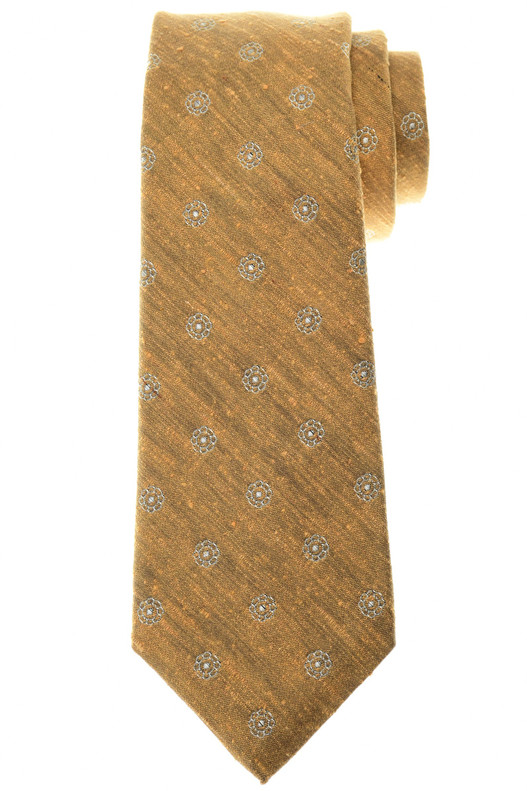 Kiton Napoli Brown Geometric Flower Silk Tie