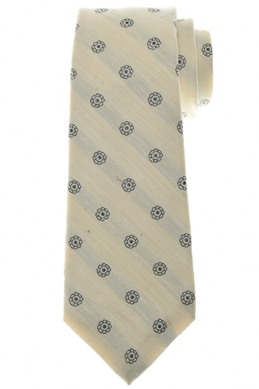Kiton Napoli Natural Ivory Gray Geometric Flower Silk Tie