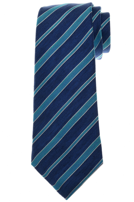 Kiton Napoli Blue Stripe Silk Linen Tie