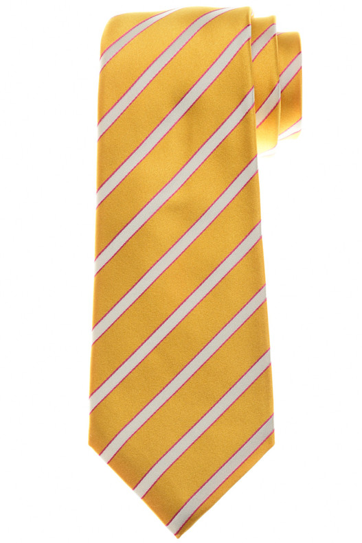 Kiton Napoli Gold Yellow Pink Stripe Silk Tie
