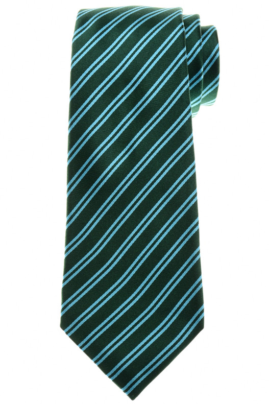 Kiton Napoli Green Blue Stripe Silk Tie