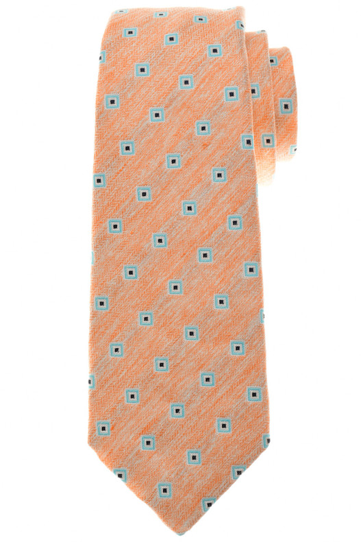 Kiton Napoli Orange Aqua Blue Navy Stripe Silk Linen Tie