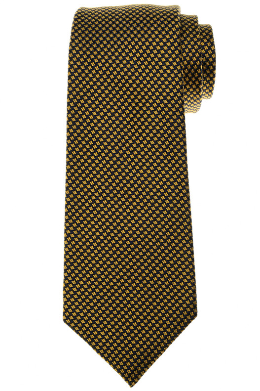 Kiton Napoli Orange Navy Blue Mini Check Woven Silk Tie