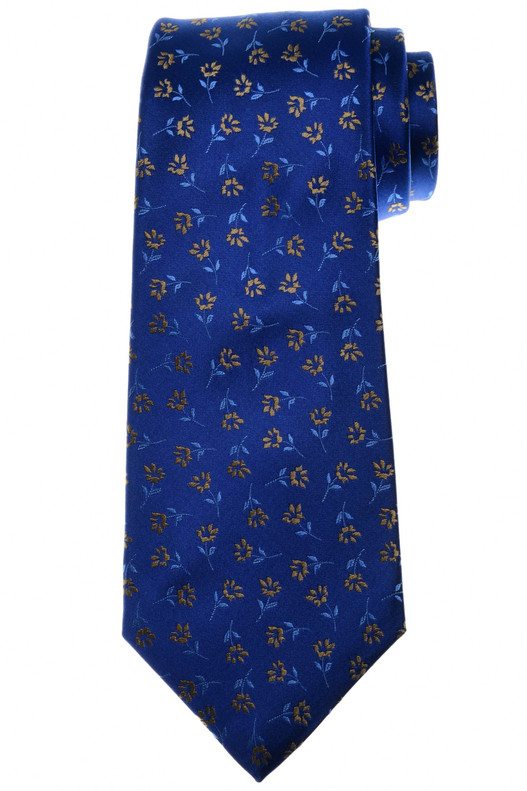 Kiton Napoli Blue Brown Flower Woven Silk Tie