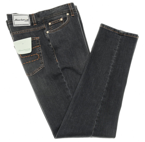 Sartorio Napoli Washed Black Cotton Stretch Denim Jeans