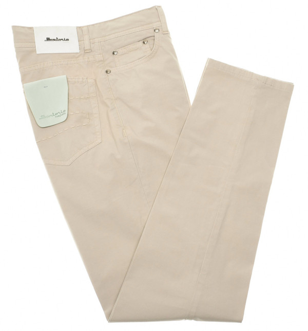 Sartorio Napoli Khaki Brown Cotton Poplin Stretch Jeans