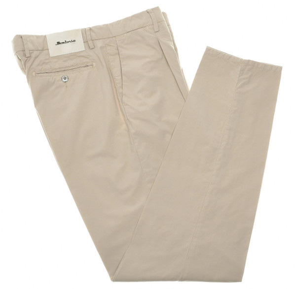 Sartorio Napoli Khaki Brown Cotton Poplin Stretch Pants
