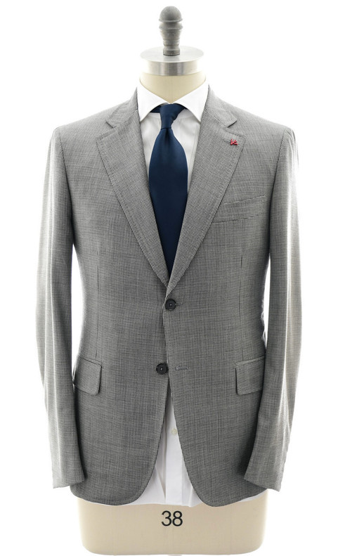 Isaia Napoli Gray Black Mini Houndstooth Check 100% Wool Suit