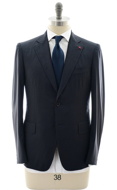 Isaia Napoli Dark Blue Gray Stripe 100% Wool Suit