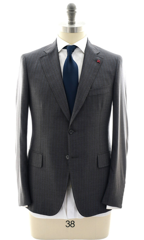 Isaia Napoli Gray Blue Stripe 100% Wool Suit