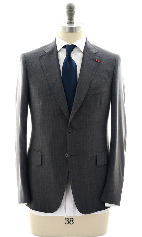 Isaia Napoli Gray Blue Stripe 100% Wool Suit
