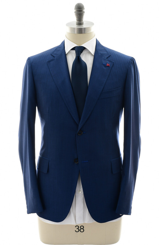 Isaia Napoli Blue Herringbone 100% Wool Suit