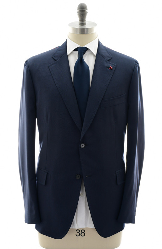 Isaia Napoli Blue With Gray Blue Stripes 100% Wool Suit