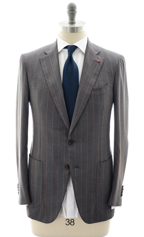 Isaia Napoli Gray Copper Orange Stripe Wool Silk Suit
