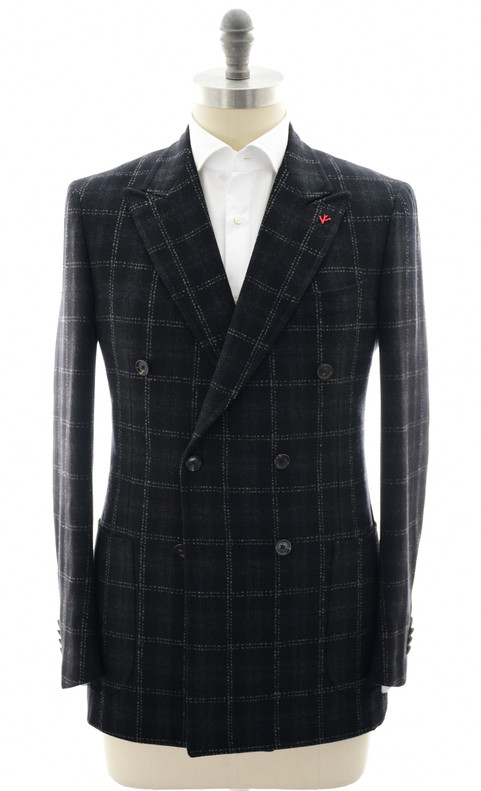 Isaia Napoli Black Gray Plaid Wool Cashmere Sport Coat