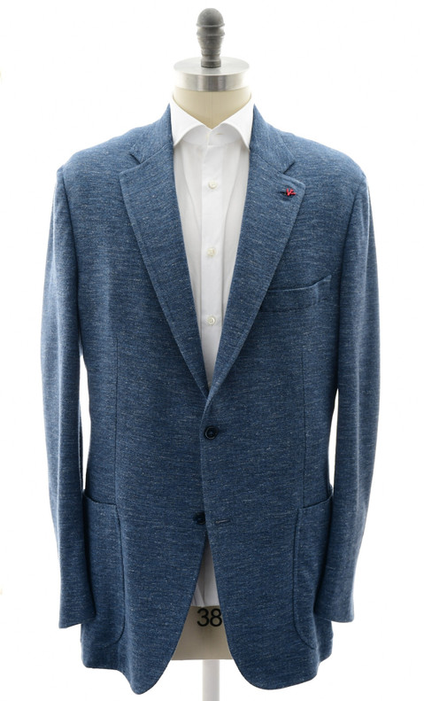 Isaia Napoli Blue Wool Silk Linen Sport Coat