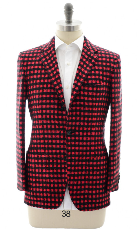 Kiton Red Black Check Cashmere Silk Sport Coat
