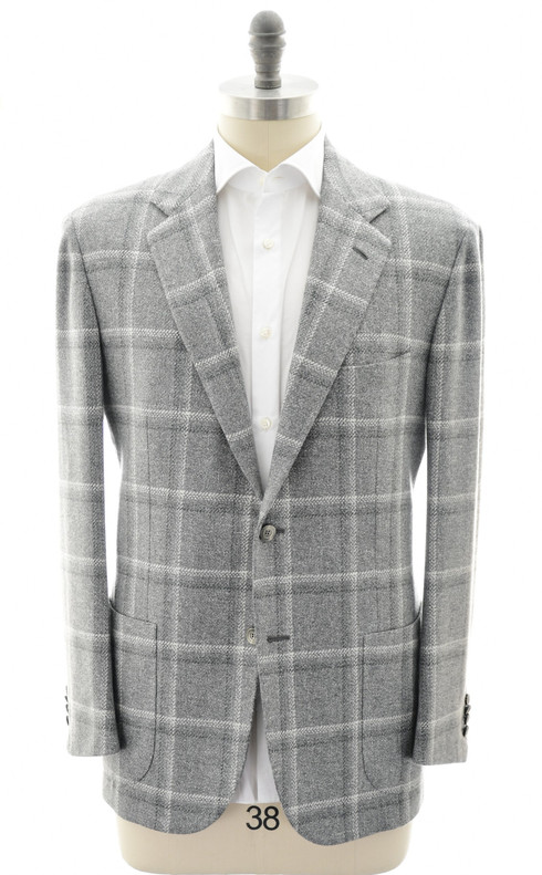 Kiton Gray Plaid Cashmere Silk Sport Coat