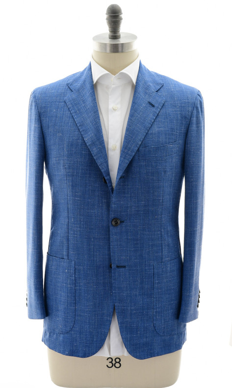 Kiton Blue Herringbone Cashmere Wool Silk Linen Sport Coat