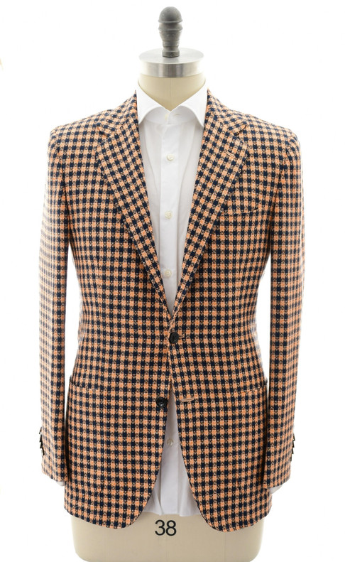 Kiton Napoli Orange Blue Check Cashmere Linen LASA Sport Coat