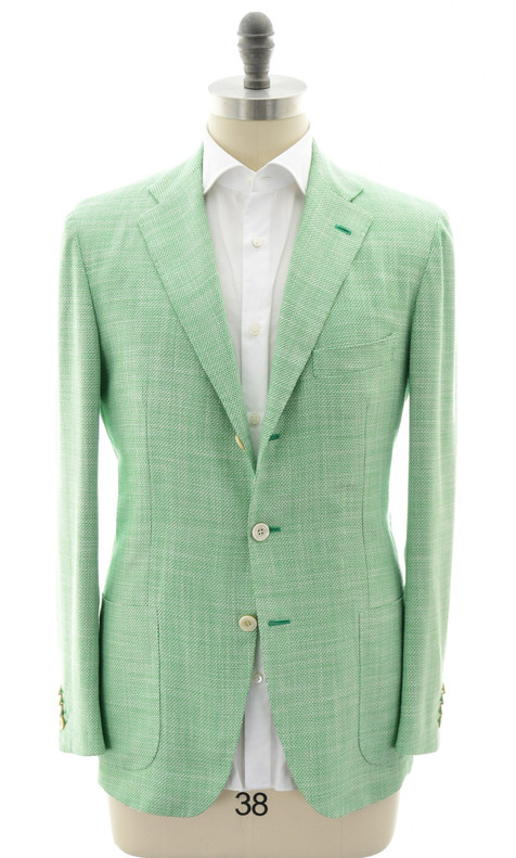 Kiton Napoli Green Micro Cashmere Wool Silk Linen Sport Coat