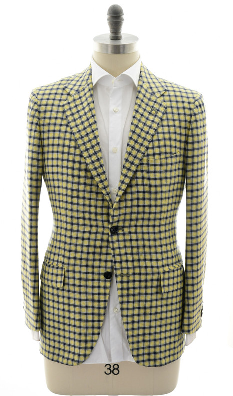 Kiton Napoli Yellow Blue Cashmere Silk Linen Sport Coat