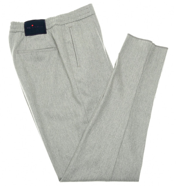 Kiton Napoli Gray Wool Silk Stretch Soft Flannel Drawstring Pants