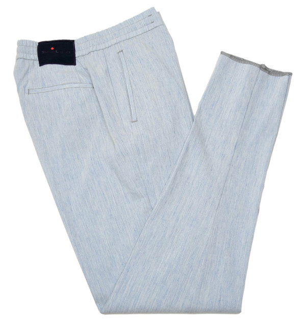 Kiton Napoli Blue Melange Cashmere Linen Stretch Drawstring Pants