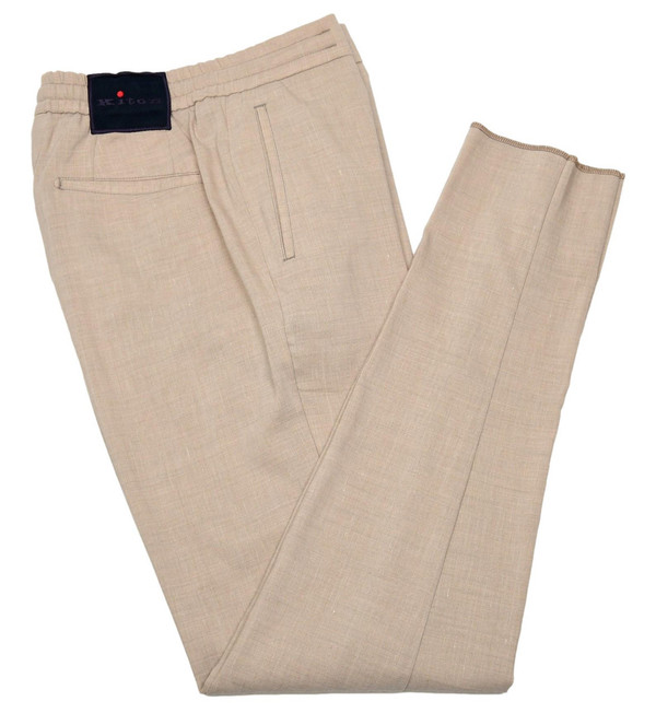 Kiton Napoli Brown Cashmere Linen Stretch Drawstring Pants