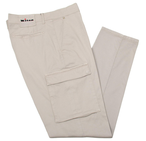 Kiton Napoli Khaki Brown Cotton Stretch Twill Cargo Pants