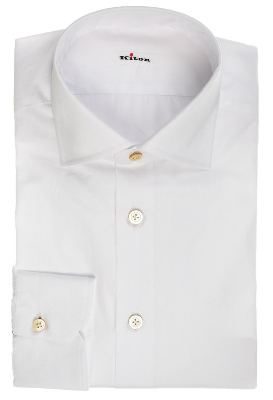Kiton Napoli White Superfine Solid Cotton Men's Italian Dress Shirt