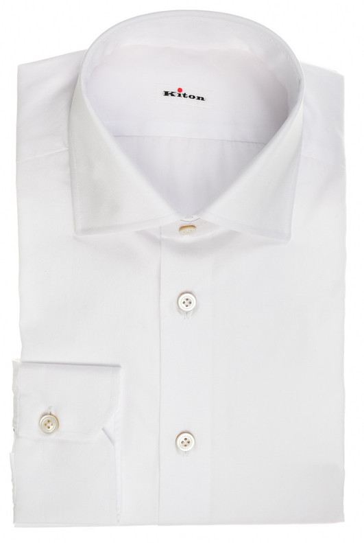 Kiton Napoli White Superfine Solid Cotton Men's Italian Dress Shirt