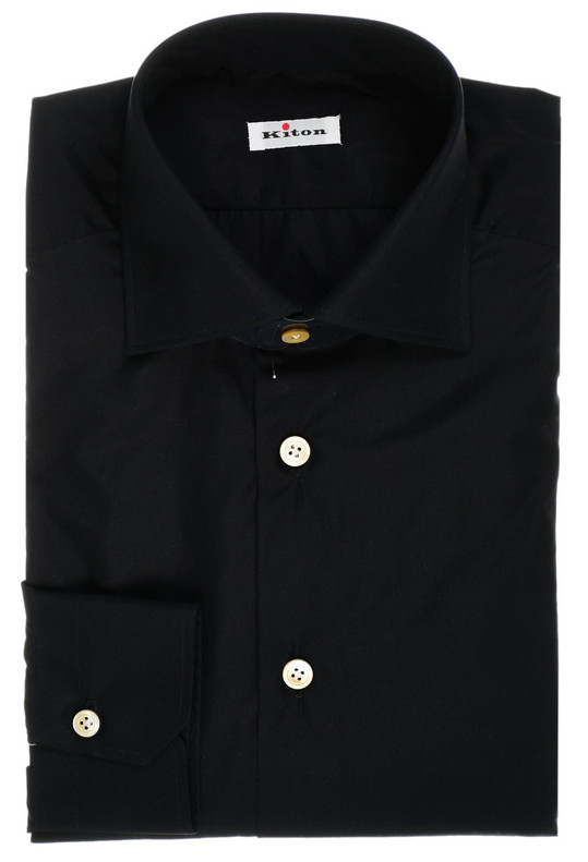 Kiton Napoli Black Superfine Solid Cotton Men's Italian Dress Shirt