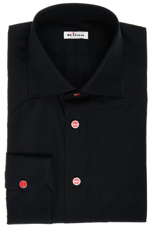 Kiton Napoli Black Solid Superfine Cotton Men's Italian Dress Shirt