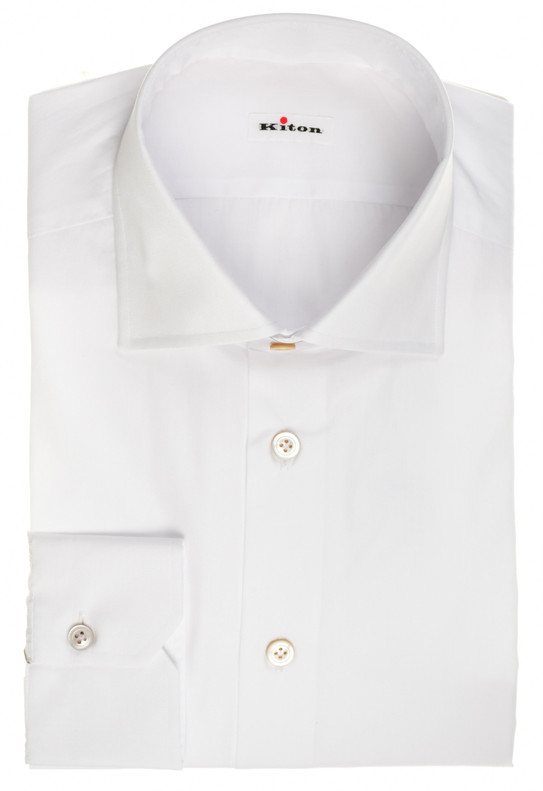 Kiton Napoli White Superfine Solid Cotton Men's Italian Dress Shirt