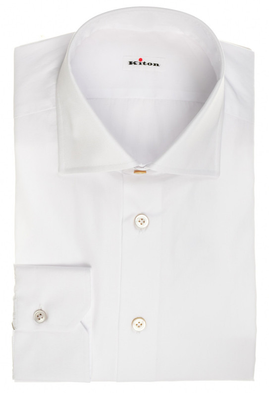 Kiton Napoli White Superfine Solid Cotton Men's Italian Dress Shirt
