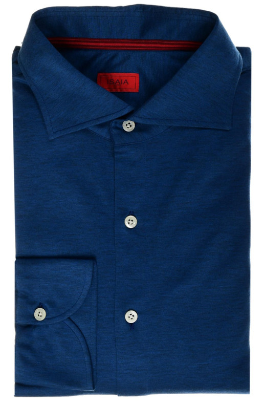 Isaia Napoli Blue Polo Collar Cotton Jersey Sport Shirt