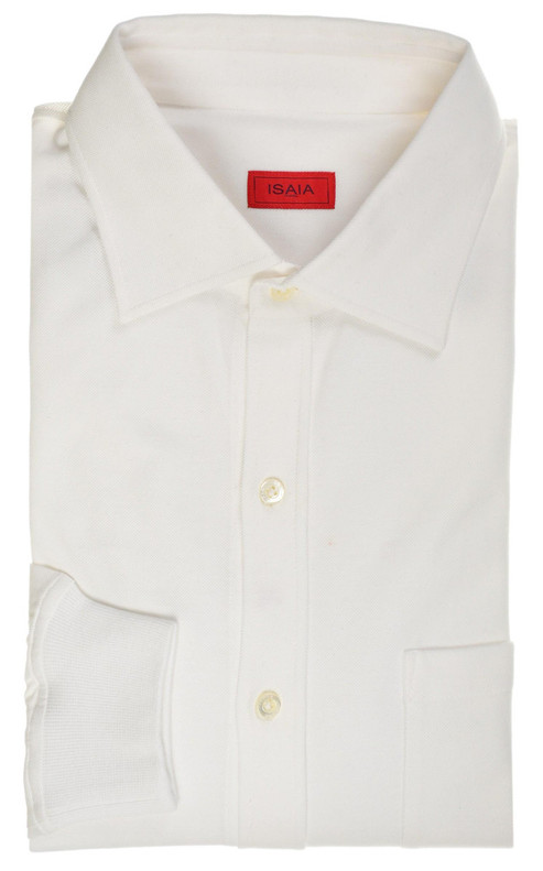 Isaia Napoli White Polo Collar Cotton Pique Sport Shirt