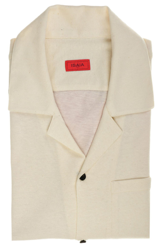 Isaia Napoli Beige Cotton Cashmere Hemp Camp Collar Sport Shirt