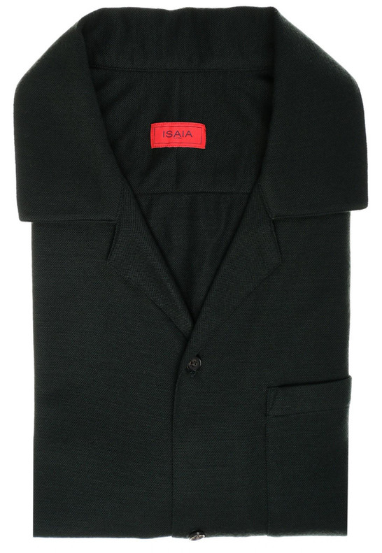 Isaia Napoli Green Ultra Soft Wool Knit Camp Collar Sport Shirt